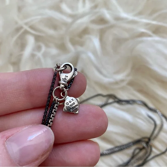 David Yurman Sterling Silver and Black Diamond Tassel Cable Chain Long Necklace - Picture 8 of 15